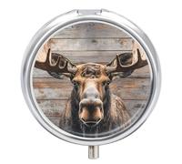 Moose on Wood Funny Round Pill Organizer Travel Pharmacy Box Portable Medicine Case with 3 Compartments