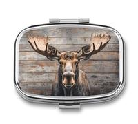 Moose on Wood Funny Square Pill Organizer Travel Pharmacy Box Portable Medicine Case with 2 Compartments