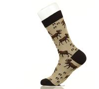 Moose Parade, Fancy Colorful Cotton Comfy Novelty Funny Dress Socks Unisex, ANIMALS Patterned Cool Design Gift, Women's 5.5-9.5, Men's 4.5-7.5, Unisex 36-40