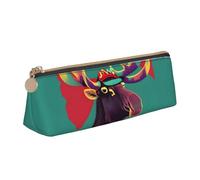 Moose Print Large Capacity Leather Pencil Case Smooth Zippered Pen Pouch School Travel Makeup