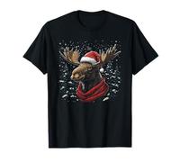 Moose Santa Hat Christmas Pajama Funny Moose Xmas T-Shirt