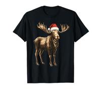 Moose Santa Hat Funny Xmas Moose Lovers Christmas Pajama T-Shirt