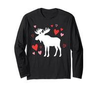 Moose Silhouette Heart Valentine's Day Cute Forest Art Long Sleeve T-Shirt