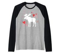 Moose Silhouette Heart Valentine's Day Cute Forest Art Raglan Baseball Tee