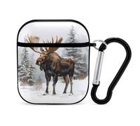 Moose Snows Winter PC Headphone Case for AirPods 1 And 2 Earphone Cover Earbuds Accessories with Keychain