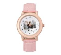 Moose Snows Winter Wrist Watches for Women Men Quartz Stainless Steel Watch Easy to Read