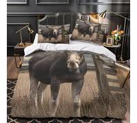 Moose Standing Comforter Cover 3D Print Hotel Quality 3-Piece Bed Set Hidden Zipper wildlife Nature Scene Quilt Cover Extra Soft All Season for Adults Women Kids Girls Boys Teens Single（135x200cm）