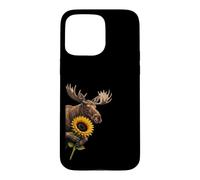 Moose Sunflower Peeking From Side Wildlife Animal Case for iPhone 15 Pro Max