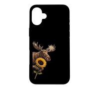 Moose Sunflower Peeking From Side Wildlife Animal Case for iPhone 16 Plus