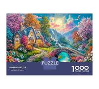 Moose Sunset 1000 Pieces Premium Cardboard Puzzle Enchanted Village with Bridge Wall Decoration Gift Men Women Decompression Brain Training 70x50cm/1000pcs