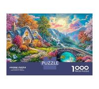 Moose Sunset Jigsaw for Adults 1000 Challenging Puzzles Enchanted Forest Village Puzzle Game for The Whole for Women Gifts for Men A Unique100% Recvcled Cardboard38x26cm/1000pcs