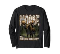 Moose The Nordic Majesty Crown Head of Northern Forests Long Sleeve T-Shirt
