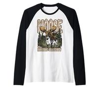 Moose The Nordic Majesty Crown Head of Northern Forests Raglan Baseball Tee