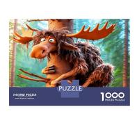 Moose Tree Hug 1000 Pieces Jigsaw Puzzle Whimsical Wildlife Fun Premium Jigsaw Puzzle Sturdy Cardboard DIY Fun Challenging Family Game Beautiful Decor Kids 52x38cm/1000pcs