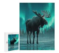 Moose Under The Northern Lights, 500 PCS Wooden Picture Puzzle for Grown-Ups, Winter Activity Gift; for Shared Table Time