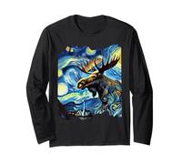 Moose Van Gogh Art Painting Star Sky Night Moose Long Sleeve T-Shirt