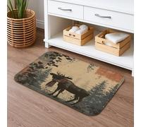 Moose Vintage Quick Dry Bath Mat, Rustic Forest Animals Absorbent Non Slip Shower Mat, Autumn Flannel Washable Bath Rugs for Bathroom Toilet Restroom Decorative 16x24 Inch