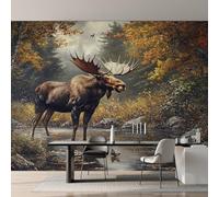 Moose Wallpaper, Forest Wildlife Deer Wall Mural for Living Room, Bedroom, Non-Woven Wall Papaer Decoration, Photo Wallpaper & Home Decor, 250x175 cm (WxH) K-MZ&20