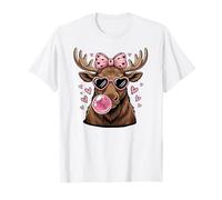 Moose Wearing Sunglasses Moose Bubble Gum Pink Coquette Bow T-Shirt