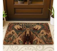 Moose Welcome Doormat, Autumn Brown Rustic Outdoor & Indoor Entry Rug, Non-Slip Floor Mat, Easy Clean Decorative Welcome Mat 29x17 Inch