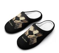 Moose Whisperer Men's Cotton Slippers Winter Warm Slip-on House Shoes with Anti-Skid Rubber Sole 9-10（42-43）