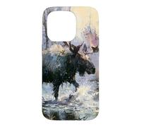 Moose Wilderness Painting Rustic Wildlife Nature Art Case for iPhone 15 Pro
