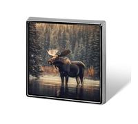 Moose Winter Wildlife Deer Brooch Pins for Men Women Square Badge Collar Lapel Pins for Dress Jacket Accessories
