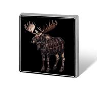 Moose with Buffalo Scottish Tartan Plaid Checkered Funny Lapel Tie Pin Buttons Brooch Badge Pin Clothes Hat Accessories for Men Women