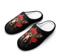 Moose with Canada Flag Cotton Slipper Cozy Plush Slippers Indoor House Closed Toe Shoes Anti-Skid Comfortable 7-8(39-40