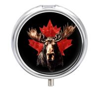 Moose with Canada Flag Mini Pill Organizers Cute Round Pills Box Portable 3 Compartment Medicine Case Box for Travel