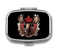 Moose with Canada Flag Portable Pill Organizer with 2 Compartments Square Medicine Box Compact Travel Pharmacy Case