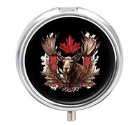 Moose with Canada Flag Portable Pill Organizer with 3 Compartments Round Medicine Box Compact Travel Pharmacy Case