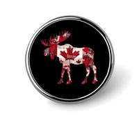 Moose with Canada Flag Round Brooch Pin Button Lapel Tie Badge Hat Clothes Accessories for Men Women