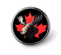 Moose with Canada Flag Round Brooch Pins Badge Printed Button Tie Lapel Backpack Pin Decoration for Women Men
