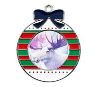 Moose with Purple Antlers Funny Christmas Pendant Charms Metal Hanging Xmas Tree Ornament Necklace Jewelry Circular