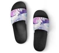 Moose with Purple Antlers Shower Shoes Slipper for Women Men Beach Slippers Quick Drying Non Slip Open-Toe Sandals