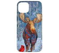 Moose With Red Scarf And Cardinal Bird Winter Case for iPhone 15 Plus