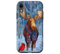 Moose With Red Scarf And Cardinal Bird Winter Case for iPhone XR