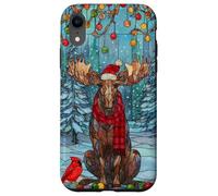 Moose With Red Scarf And Cardinal Bird Winter Case for iPhone XR
