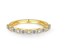 MOOSEA 1.7MM Baguette and Round Moissanite Wedding Band for Women, D Color VVS1 Clarity Lab Created Diamond Rings 14K White Yellow Rose Gold Vermeil Bar Setting Moissanite Half Eternity Ring for Her