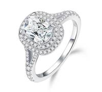 MOOSEA 2 Carat Moissanite Women's Engagement Rings - Lab Created Diamond Halo Promise Ring with D Color VVS1 for Her Silver Moissanite Rings