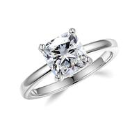 MOOSEA 2ct Moissanite Engagement Rings for Women, Cushion D Color VVS1 Clarity Lab Created Diamond Rings 14K White Gold Vermeil 4 Prong Solitaire Moissanite Ring for Women Promise Rings Jewelry Gifts