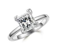 MOOSEA 2ct Princess Moissanite Rings for Women, D Color VVS1 Clarity Lab Created Diamond Rings 14K White Gold Vermeil V Setting Solitaire Moissanite Engagement Rings for Women Jewelry Gifts