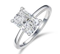 MOOSEA 2CT Radiant Cut Moissanite Rings for Women, D Color VVS1 Clarity Lab Created Diamond Ring 18K White Gold Plated Moissanite Engagement Rings for Women Classic Solitaire Moissanite Rings, 10