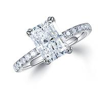 MOOSEA 2ct Radiant Cut Moissanite Rings for Women, D Color VVS1 Clarity Lab Created Diamond Rings 14K White Gold Vermeil Double Claw Moissanite Engagement Rings for Women Wife Girlfriend Gifts