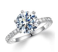 MOOSEA 3ct 6 Claw Moissanite Ring for Women D Color VVS1 Clarity S925 Sterling Silver 14K White Gold Vermeil Round Cut Lab Created Diamond Moissanite Engagement Rings for Women, #11, Metal, Created