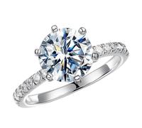 MOOSEA 3CT Moissanite Rings for Women, Brilliant D Color VVS1 Clarity Round Cut Lab Created Diamond Rings S925 Sterling Silver 14K White Gold Vermeil 6 Claw Moissanite Engagement Rings for Women