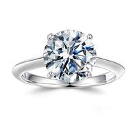 MOOSEA 3ct Round Moissanite Rings for Women, Brilliant D Color VVS1 Clarity Classic Lab Created Diamond Solitaire Ring 14K White Gold Vermeil Knife Edge Moissanite Engagement Ring Jewelry Gifts