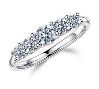 MOOSEA 5 Stone Moissanite Engagement Rings for Women, D Color VVS1 Clarity Lab Created Diamond Wedding Band 14K White Gold Vermeil Gradual Moissanite Anniversary Rings for Women