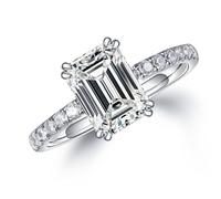 MOOSEA Emerald Cut Moissanite Engagement Rings for Women, 2ct D Color VVS1 Clarity Lab Created Diamond Rings 14K White Gold Vermeil Double Claw Solitaire Moissanite Rings for Women Size 4-11